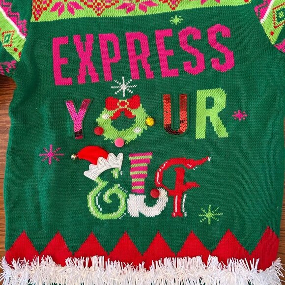 Christmas Express Your Elf Campy Women's Christmas Crewneck Sweater Size Large - Picture 3 of 13